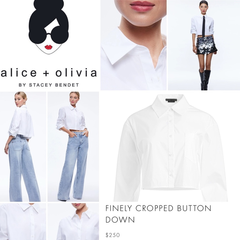 Alice + Olivia Finley Classic White Button-Up Crop Top (xs) PERFECT CONDITION